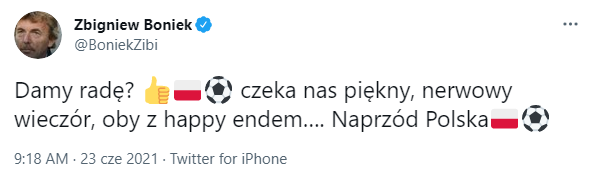 TWEET Zbigniewa Bońka przed spotkaniem ze Szwecją!